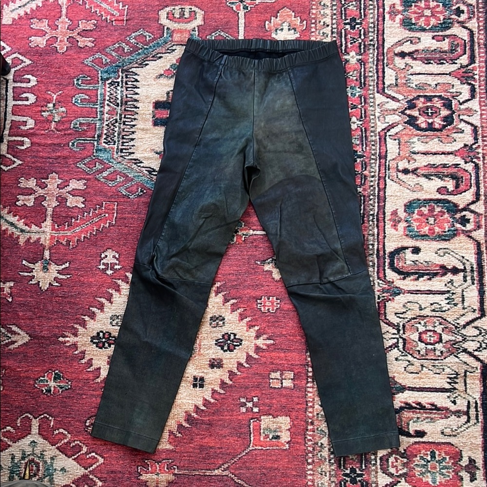 Gary Graham SS’16 Deep Teal Distressed Leather Pants